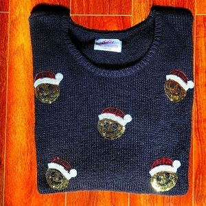 Justice  Christmas Sweater Smiley Santa Emoji's  Shimmering Black  Girls Size 20